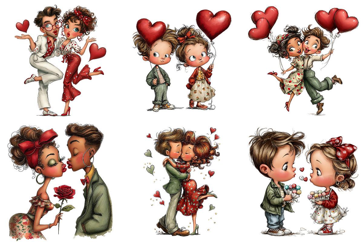 Whimsical Romantic Lovers Clipart, an Illustration by Craft Nest (Photo 7 of 8)