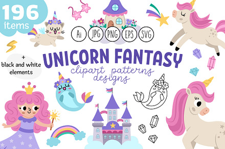 Unicorn fantasy clipart and designs, an Animal Illustration by Lexi Claus