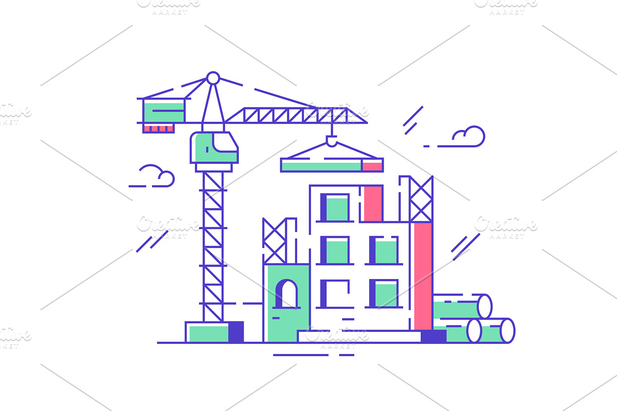 Construction site and crane, a Decorative Illustration by Evanat Illustrations