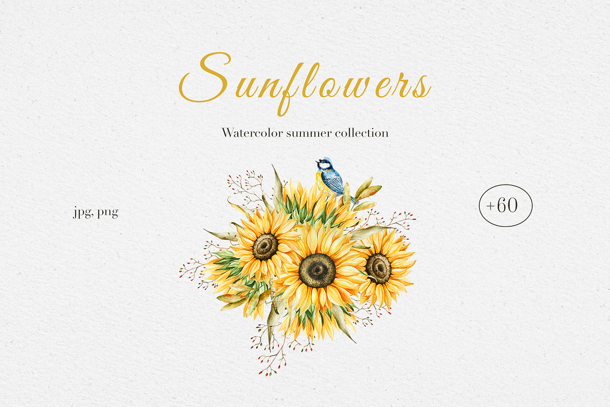 Watercolor Sunflowers Collection, a Seasonal Illustration by Navenzeles (Photo 1 of 12)
