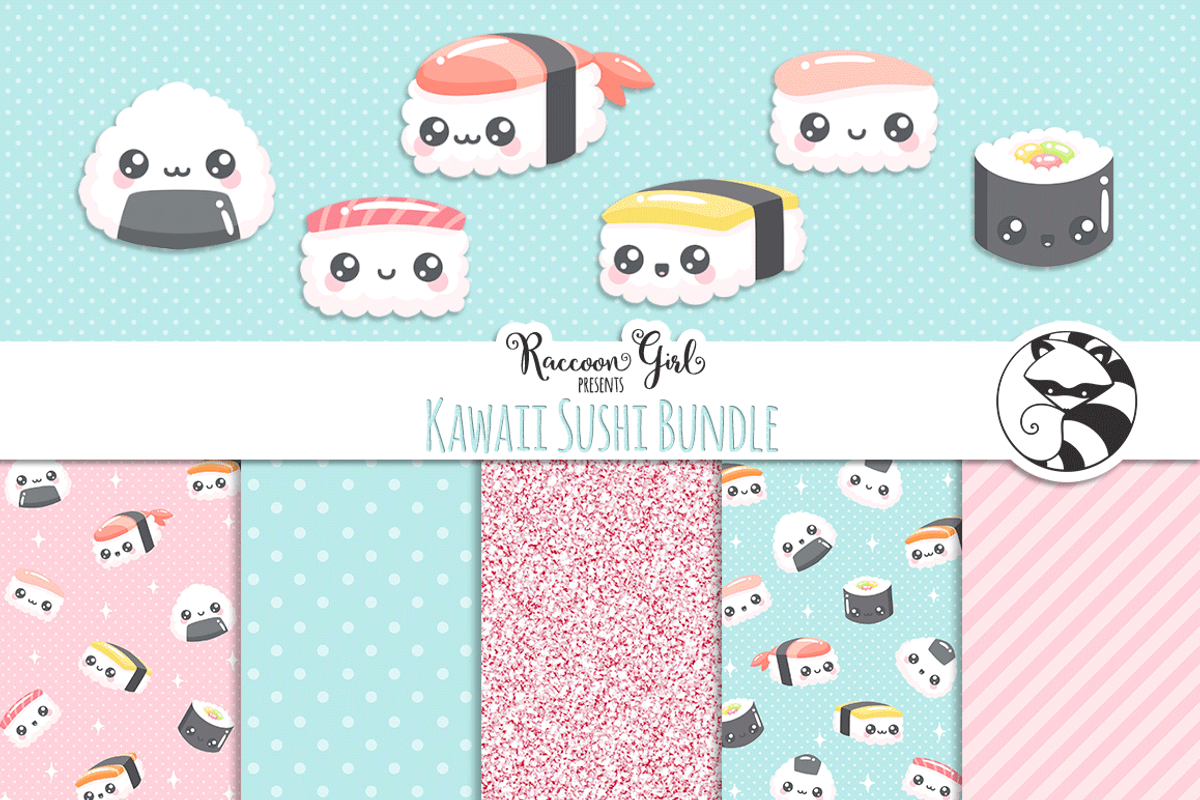 Kawaii Sushi Bundle Set, a Food Illustration by RaccoonGirl Design (Photo 1 of 3)