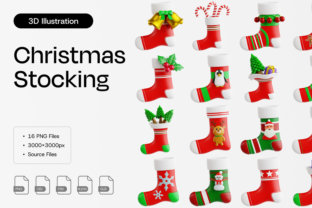 Christmas Stocking 3D Icon Set, an Object 3D Model by Eklip Studio (Photo 1 of 2)