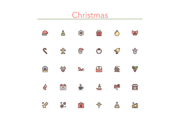 Christmas Colored Line Icons