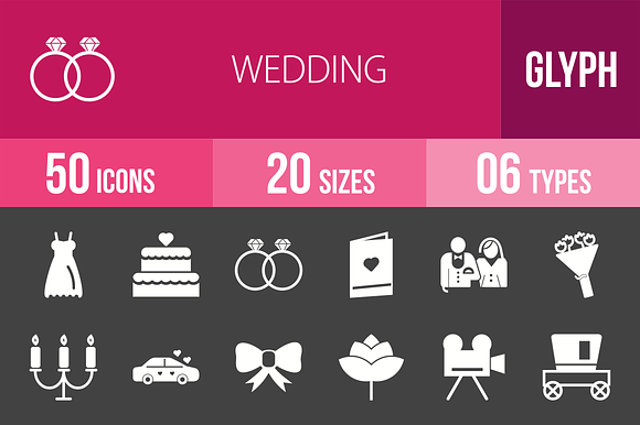 50 Wedding Glyph Inverted Icons