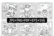 Bold Easy Capybara Days Coloring Pag, an Animal Illustration by Coco Bloom (Thumbnail 2 of 8)