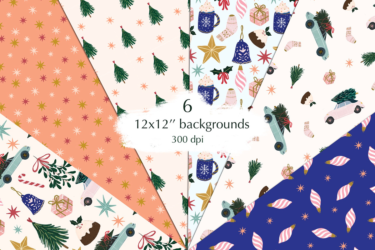 6 Hand drawn Christmas patterns, a Pattern Graphic by Katie Lisker (Photo 3 of 3)