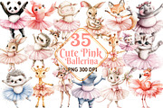 Cute Pink Ballerina Animals Clipart, an Illustration by Watercolor design (Thumbnail 1 of 5)