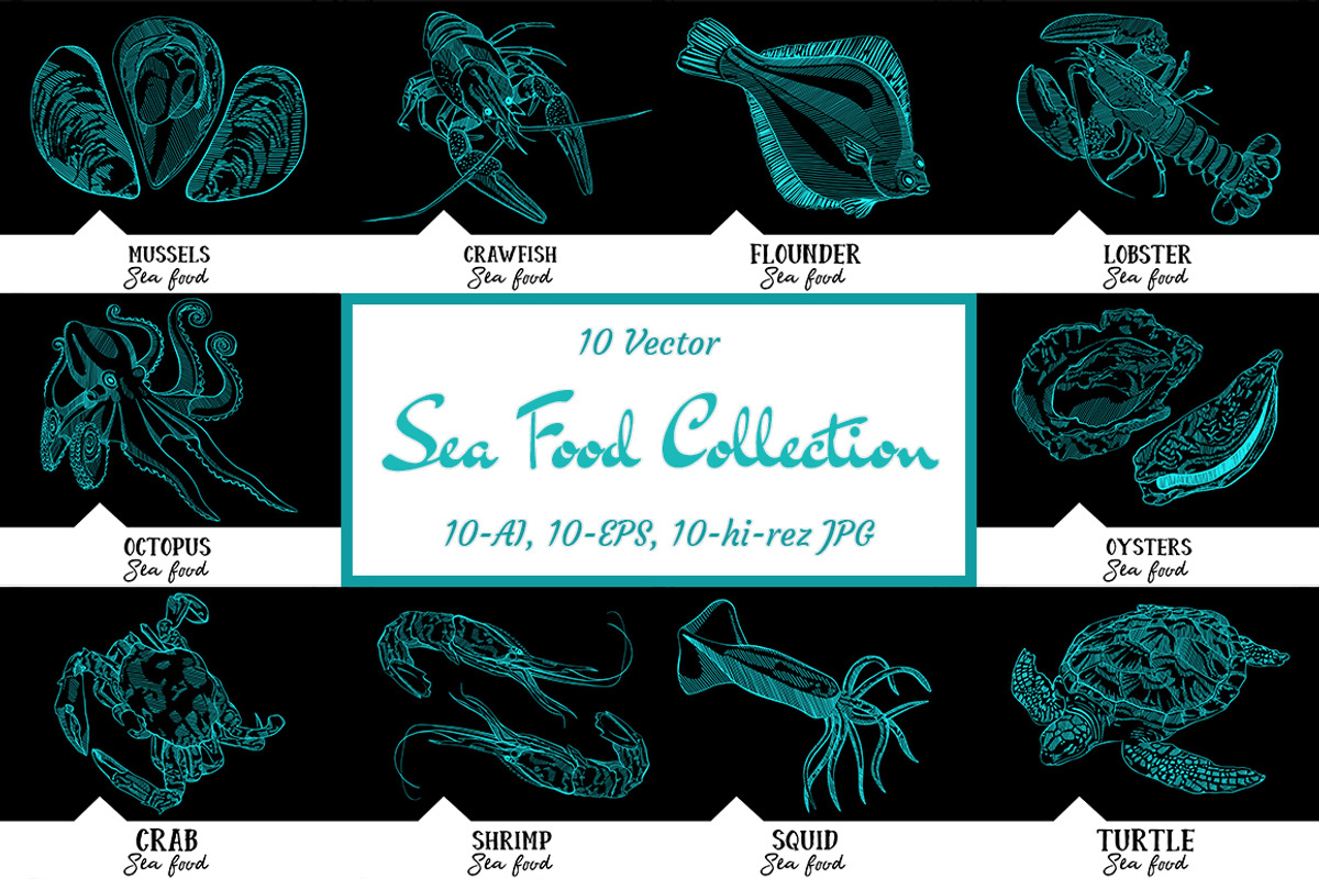 10 vector hand-drawn sea creatures, a Brochure Template by RichmanStudio (Photo 1 of 11)