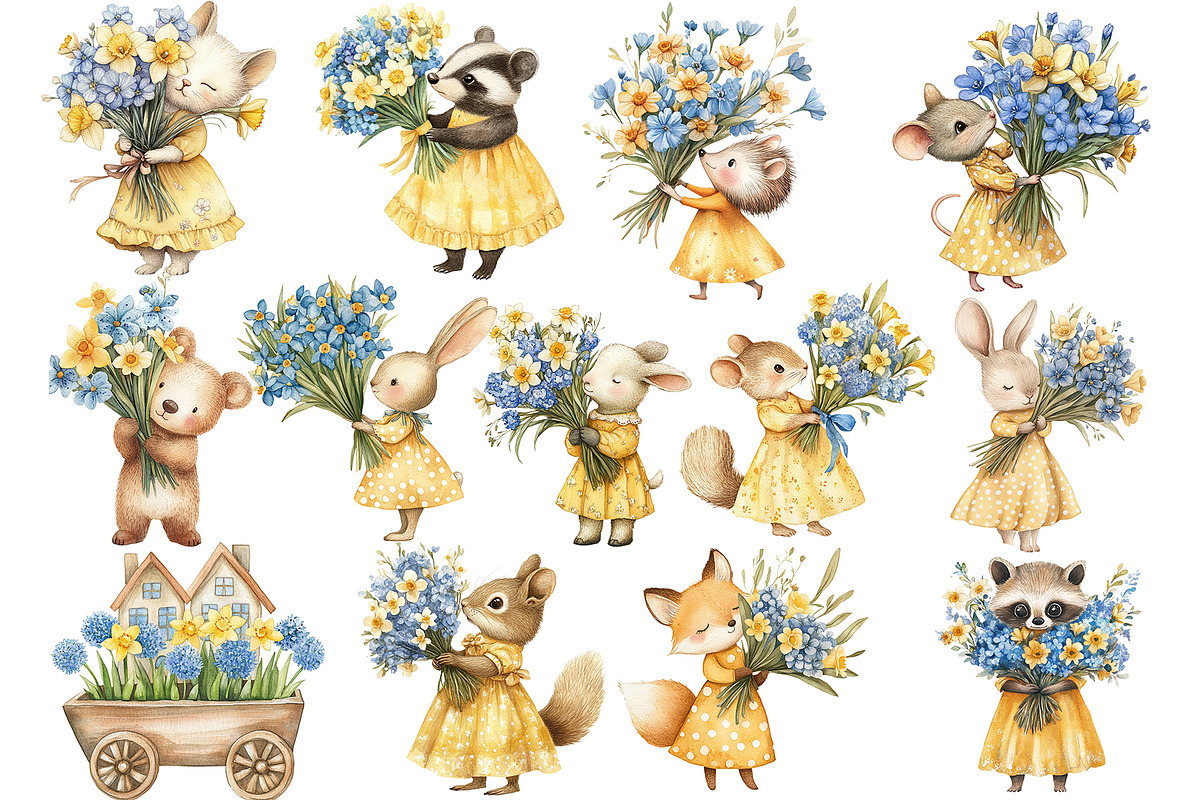Spring woodland animal with bouquet, an Animal Illustration by Usis (Photo 2 of 7)