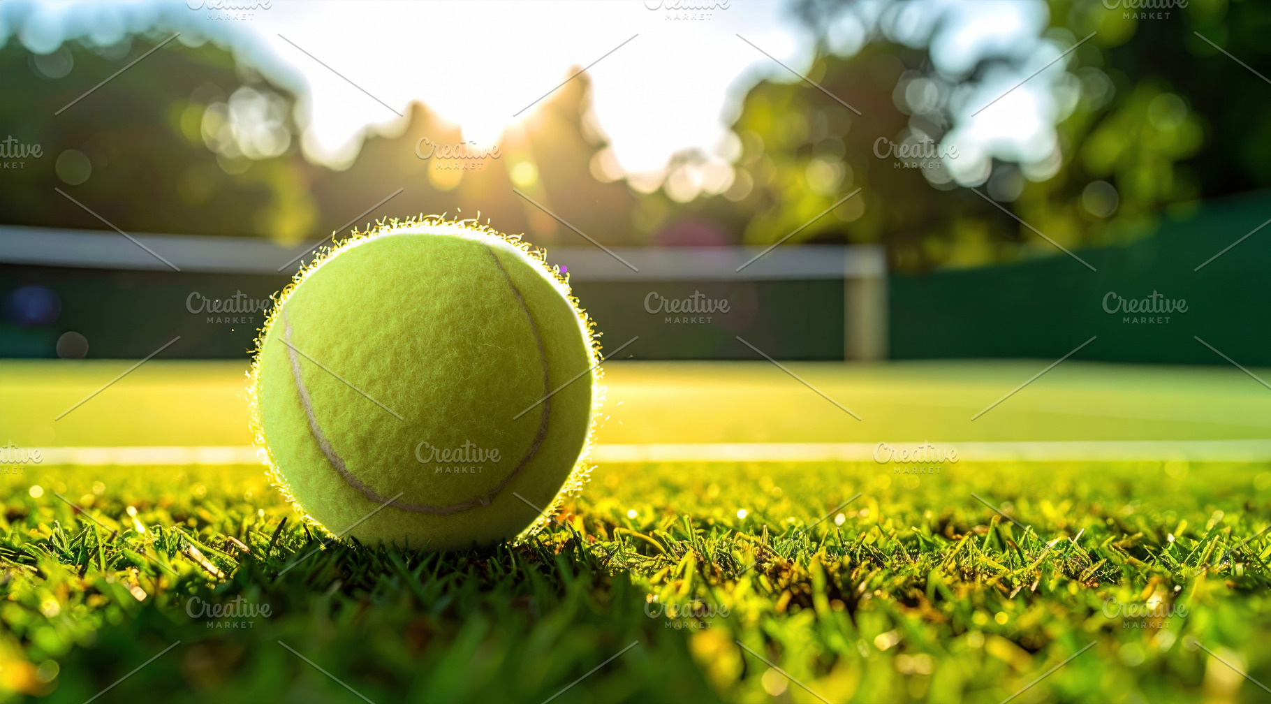 Tennis Ball Resting on Sunlit Grass Court, a Sports & Recreation Photo by Davizro's Market