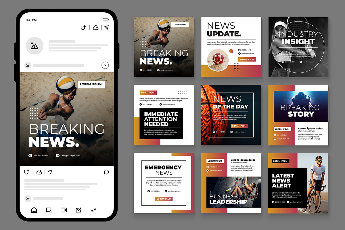 News Social Media Feed Design Set, an UI Kit Template by CreativeShaper (Photo 1 of 3)