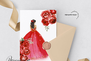 Elegant Red Miss Quince Clipart