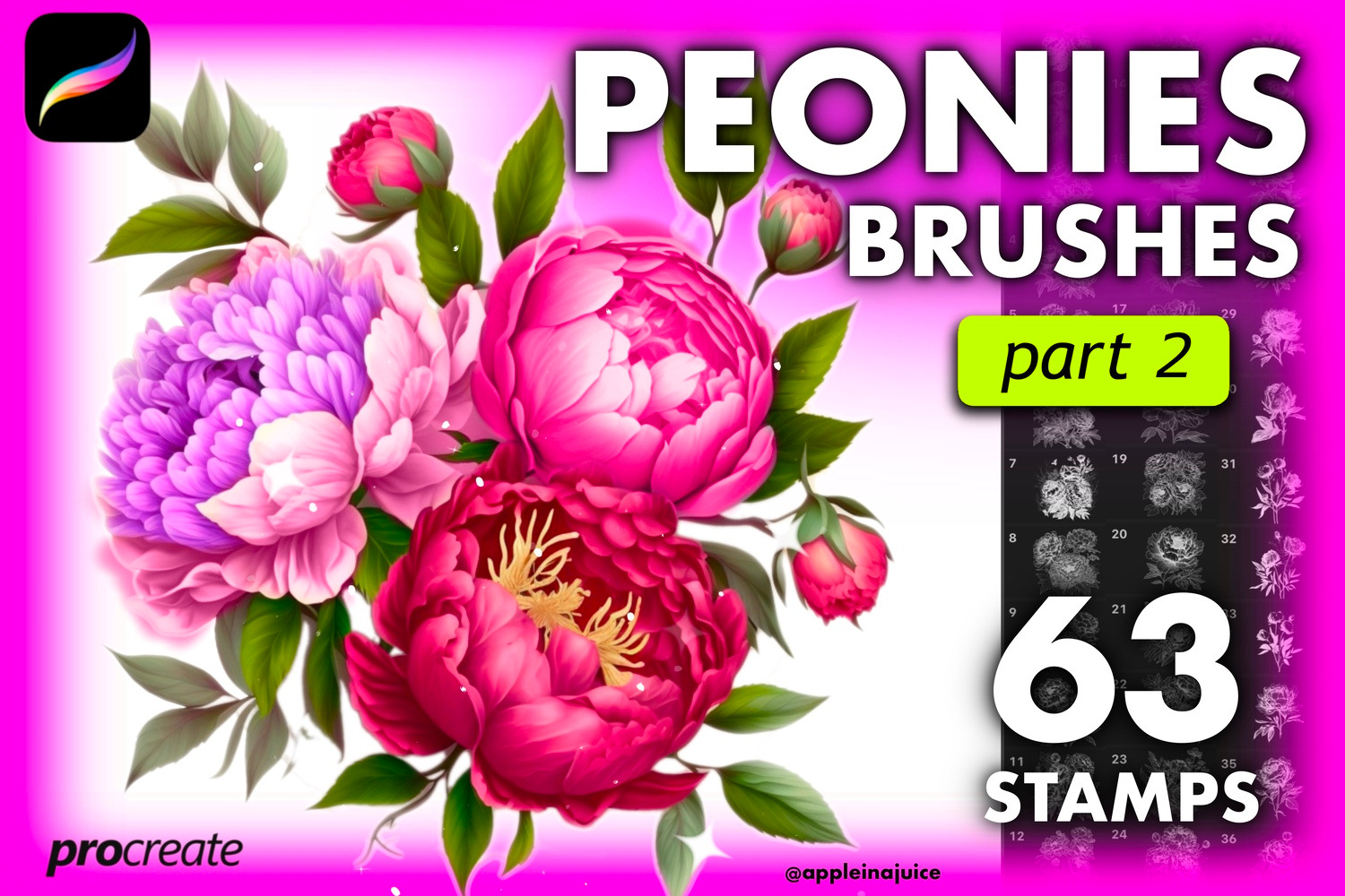 Procreate Peony Flower tattoo brush, a Brush Add-On by Revabrush