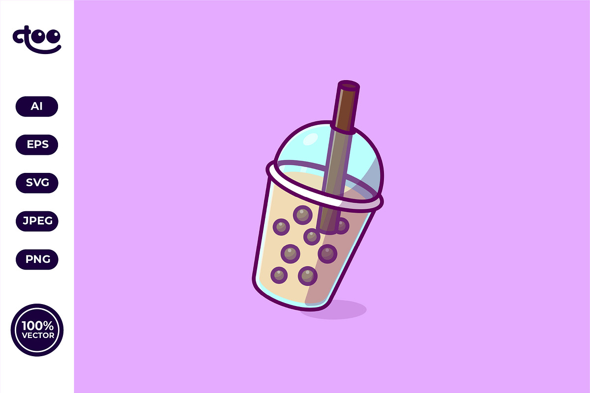 Simple Boba or buble tea cartoon, a Food Illustration by Satisfactoons