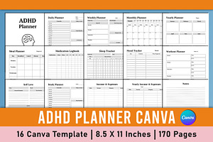 Editable ADHD Planner Canva Template