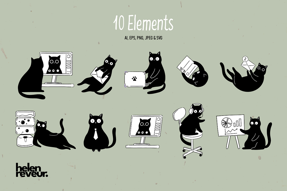 Funny Business Cats – Work & Office, an Animal Illustration by helenreveur (Photo 2 of 5)