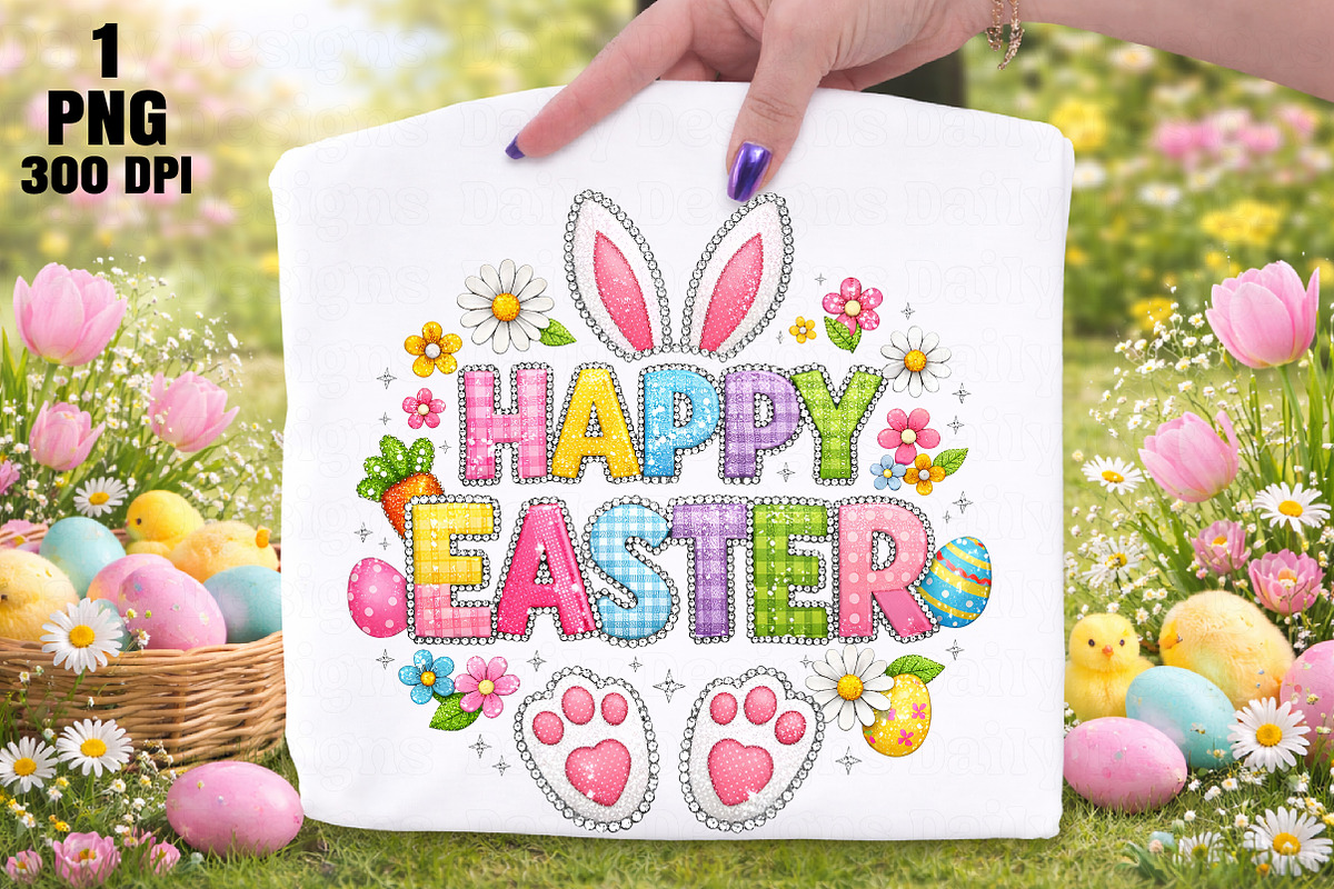 Rhinestone Happy Easter PNG, an Illustration by Daily.Designs (Photo 1 of 5)