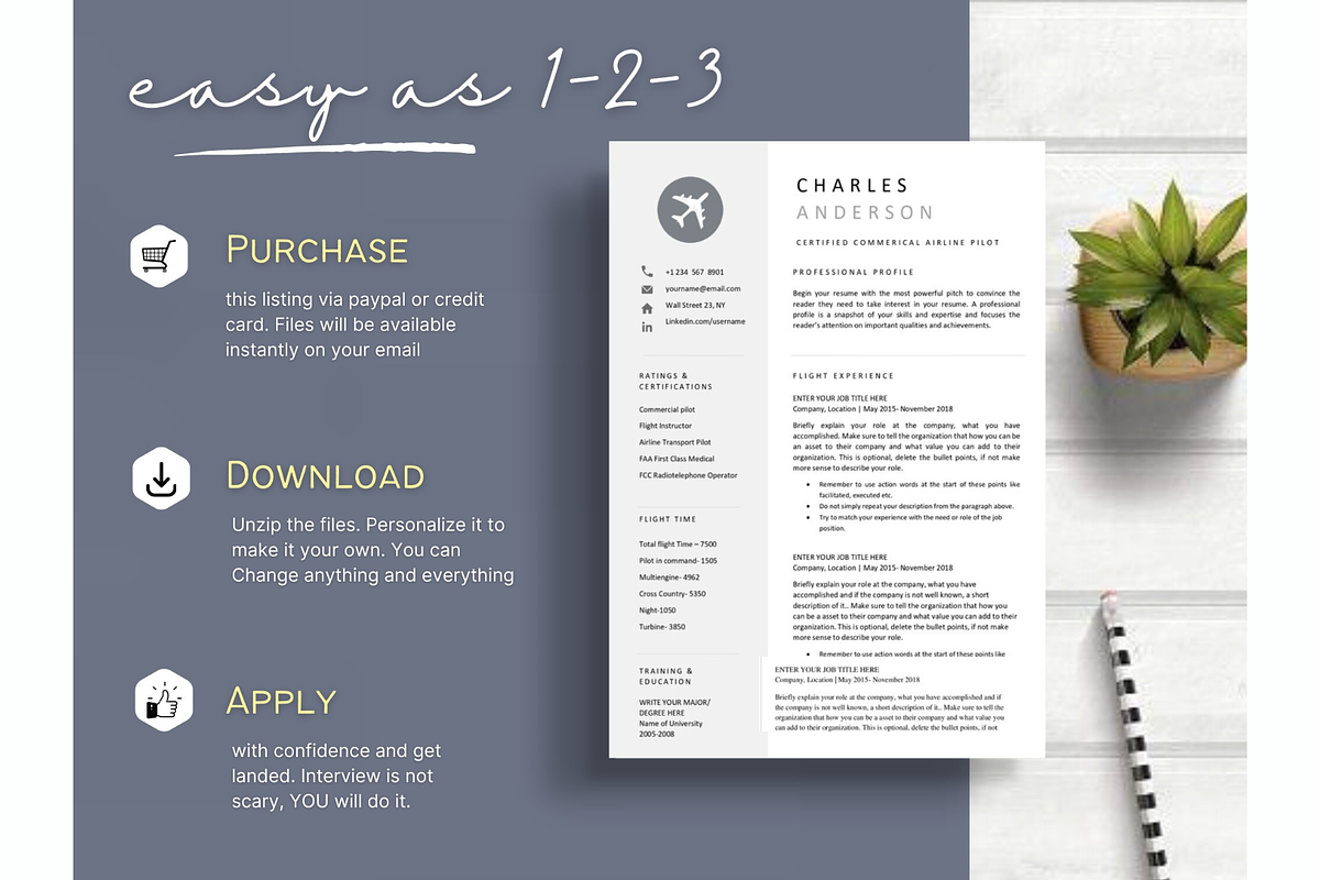 Pilot resume & cover letter template, a Resume Template by Climbwithelevator (Photo 6 of 6)