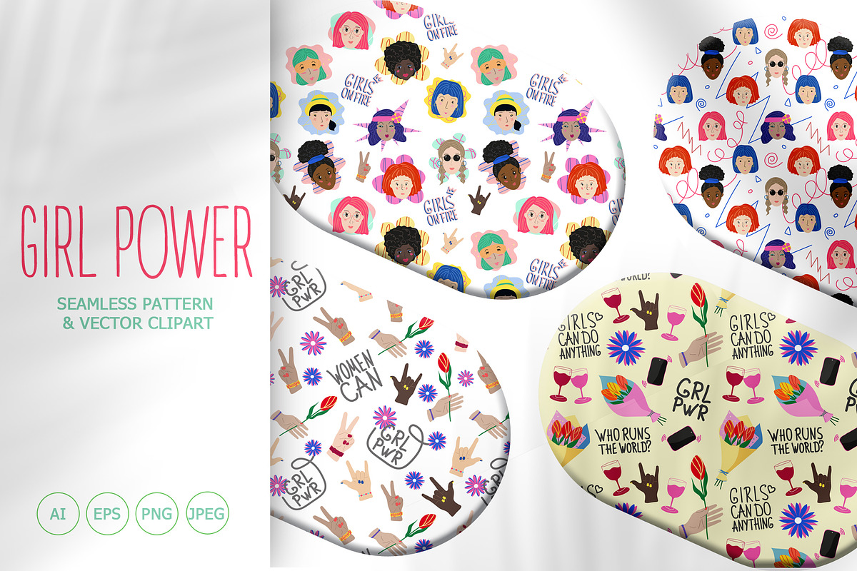 Girl power pattern set, a Pattern Graphic by ninakosh (Photo 1 of 8)