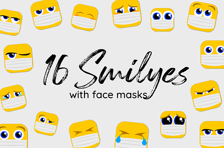 16 Smiley Emoji Icons with face mask