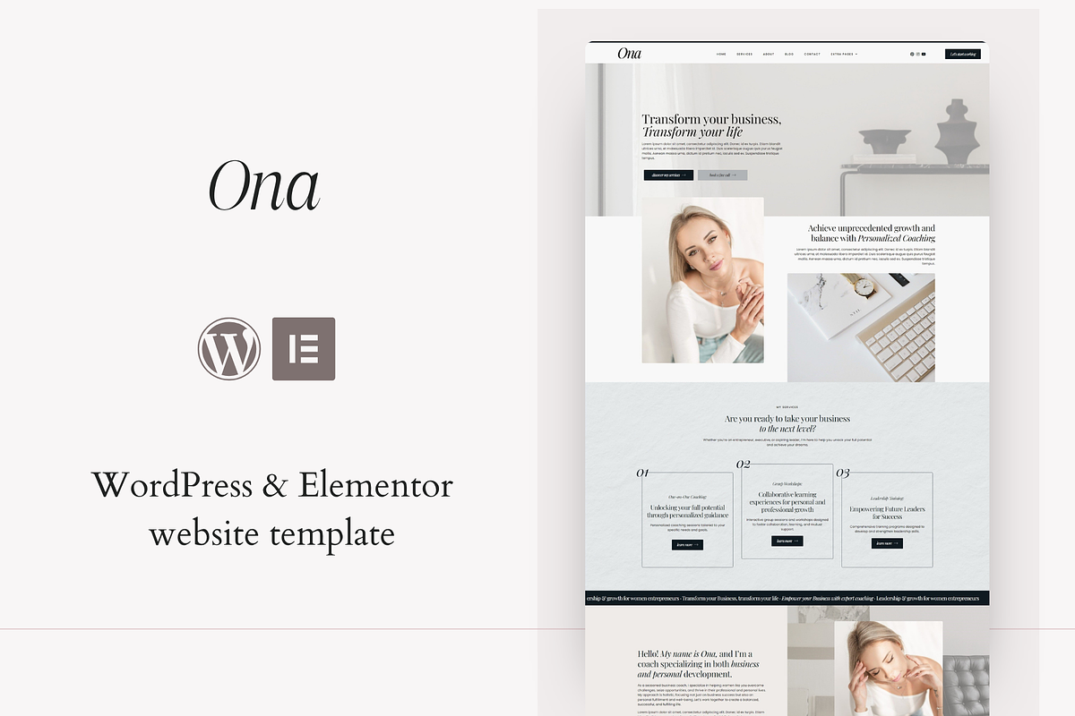 Ona | WordPress, Elementor pro, a WordPress Template by DesignWithCris (Photo 1 of 6)