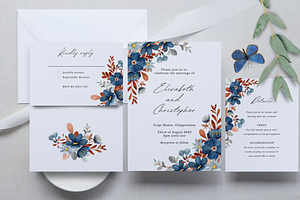 Blue and Orange Wedding Invitation