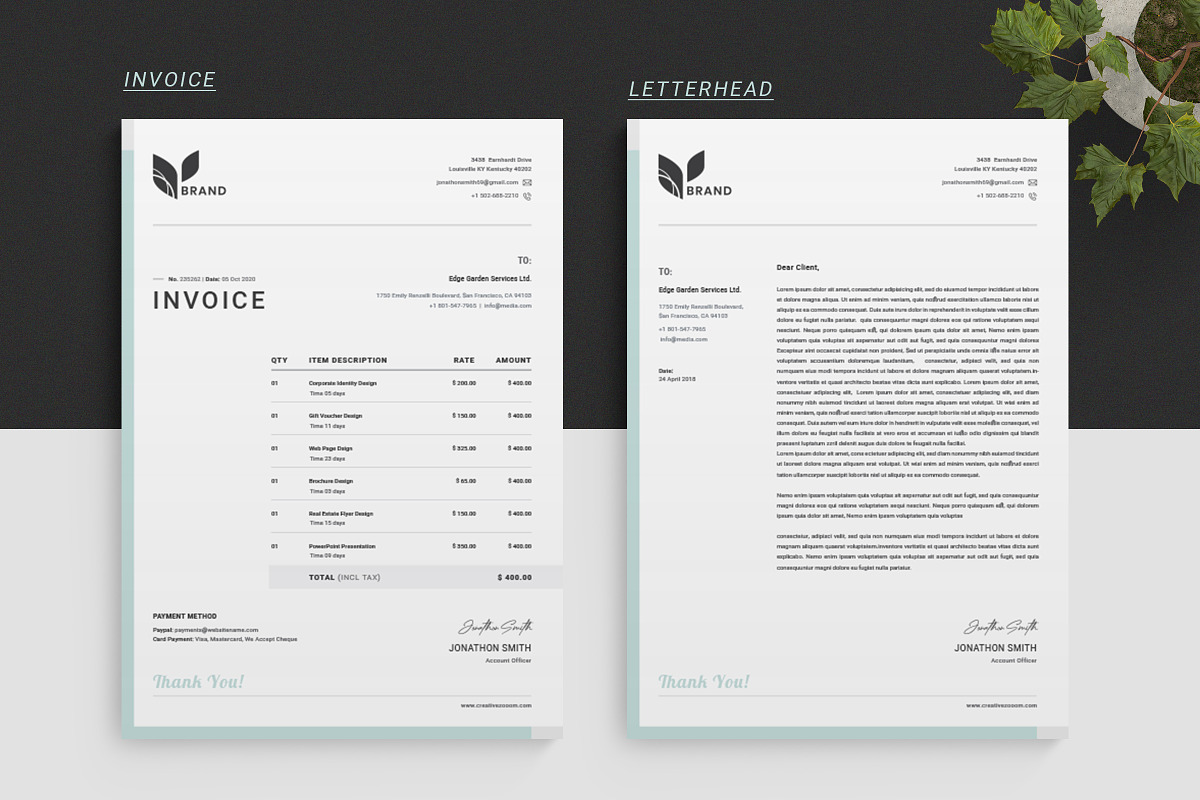 Minimalist Invoice with Letterhead, a Stationery Template by CreativeZoom (Photo 2 of 4)