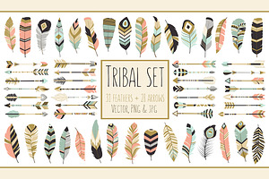 59 Arrows & Feathers Tribal Clipart