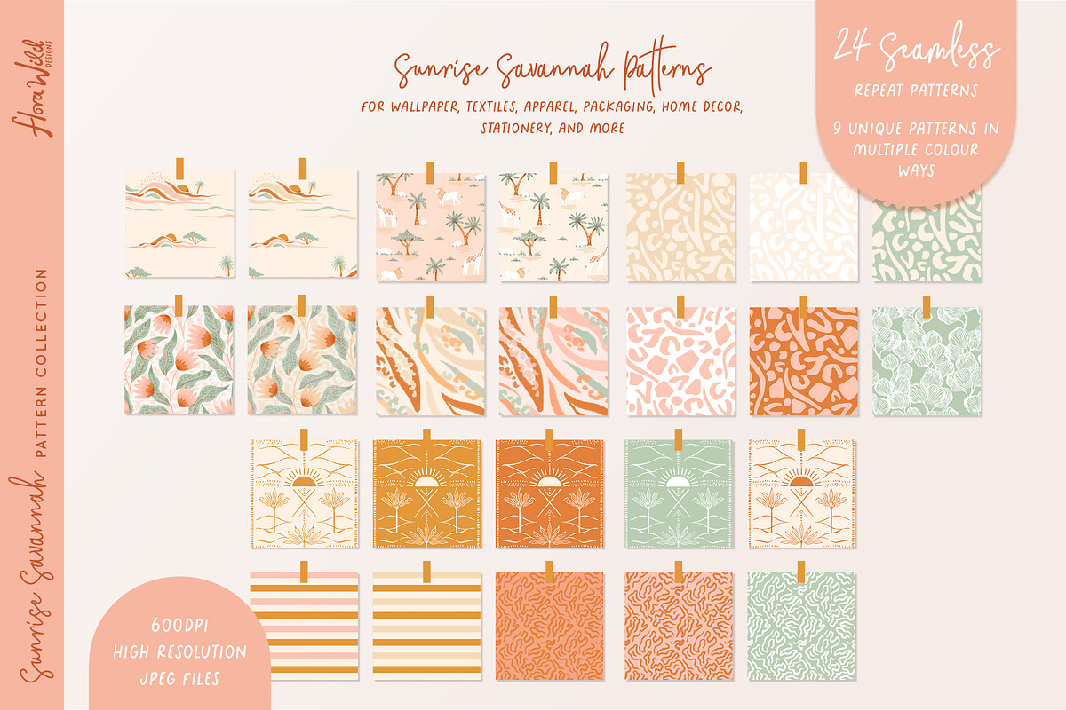 Savannah safari pattern bundle, a Pattern Graphic by Flora Wild Designs