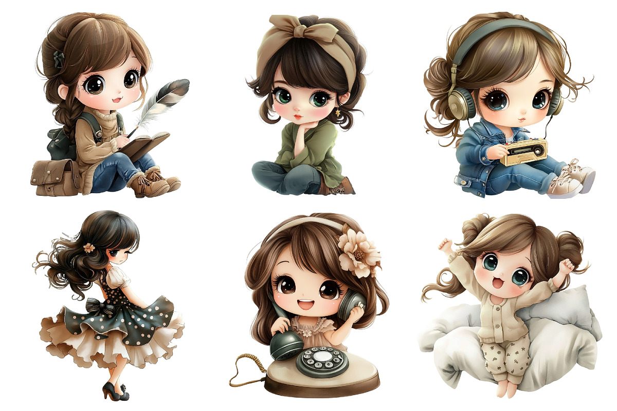 Watercolor Retro Girl Clipart, an Illustration by Daily.Designs (Photo 3 of 5)