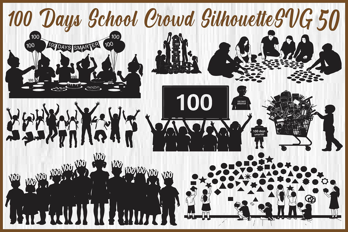 100 Days of School Crowd Silhouette, an Object Graphic by jahid234 (Photo 1 of 9)