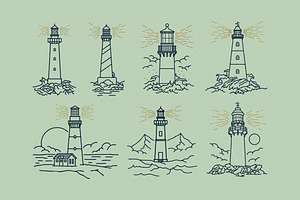 Lighthouse Scene Lineart Hand Drawn