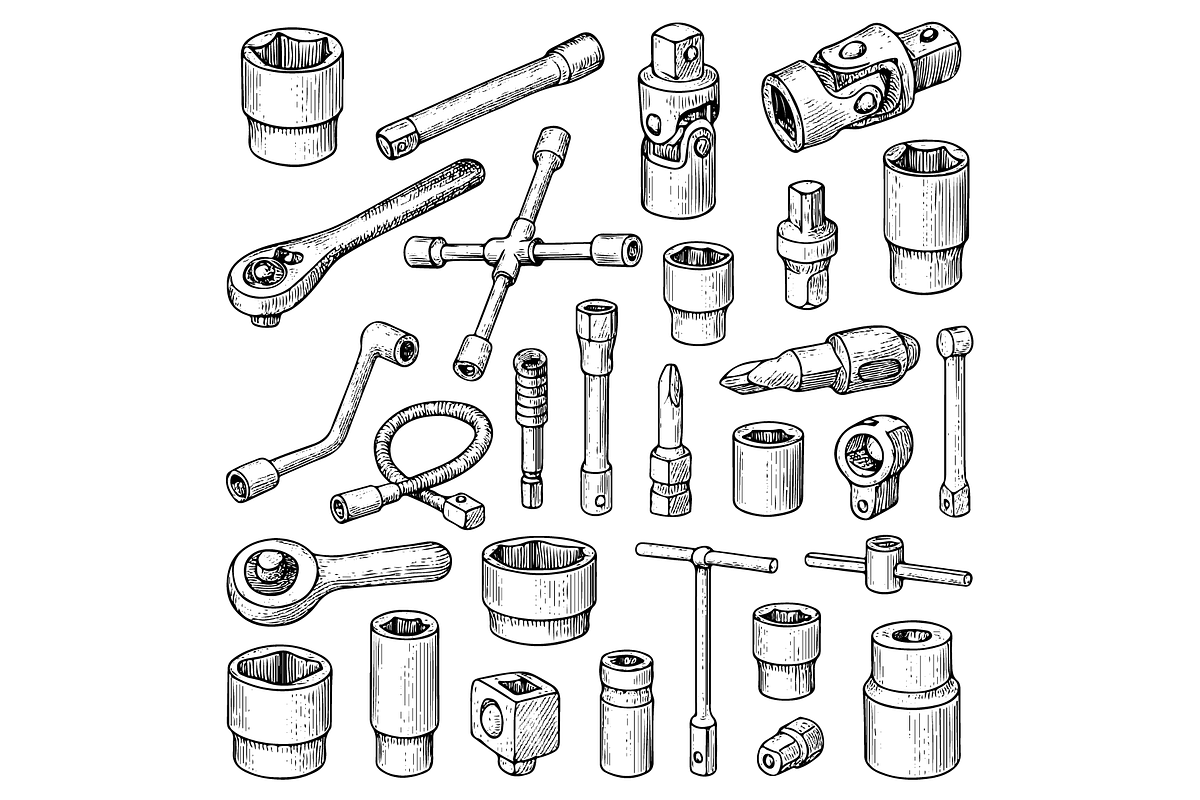 Socket Wrenches and Tools Set, an Object Graphic by RT Studio