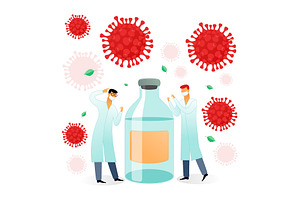 two medical scientists and a bottle
