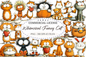 Whimsical Funny Fluffy Cat Clipart, a Seasonal Illustration by designcity5