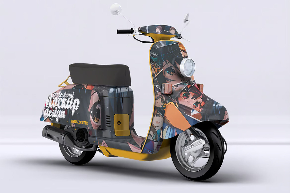 Vintage Scooter Mock-Up, a Product Mockup by DesignRushMarket (Photo 3 of 5)