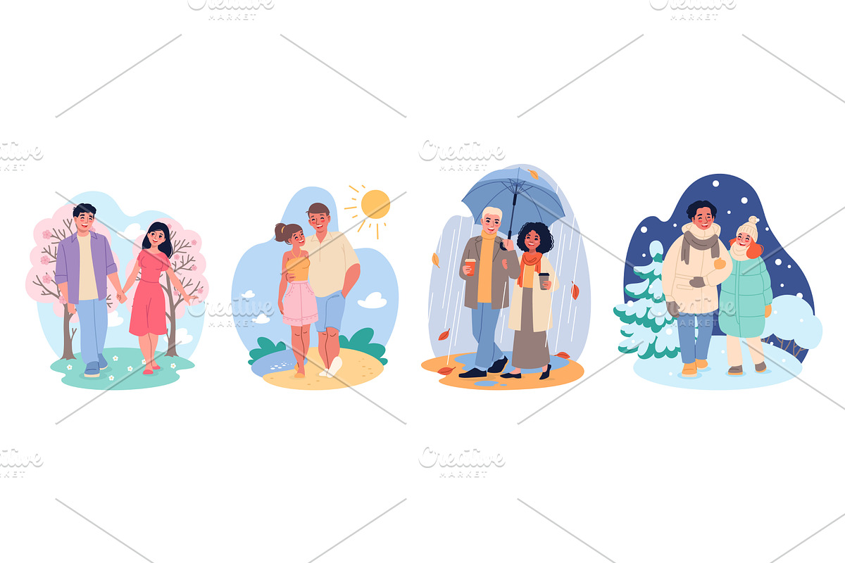 Happy people walk various weather, a Person Illustration by YummyBuum