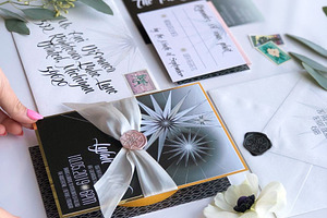Wedding Invitation Flat Lay Setup, an Arts & Entertainment Photo by Cordial Punch Press