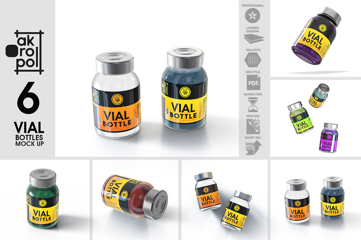 Vial BottlesMock Up, a Packaging Mockup by akropol (Photo 1 of 6)