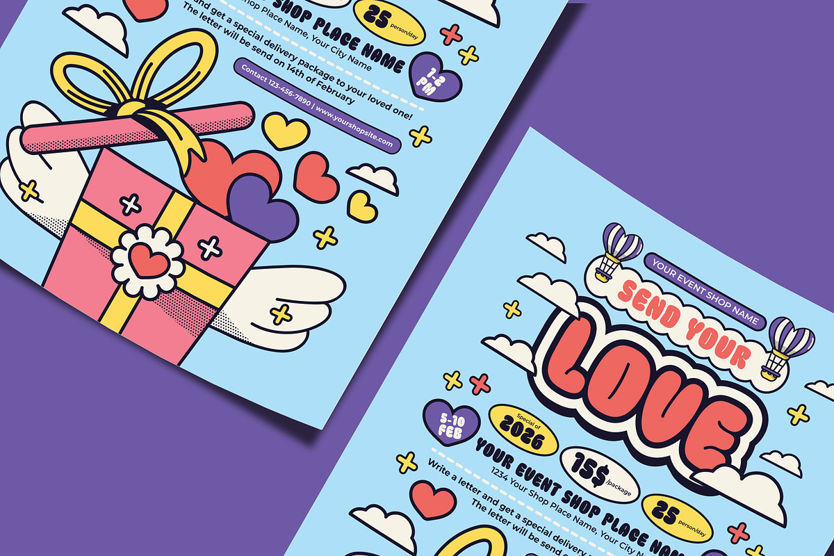 Retro Valentine's Day Flyer Template, a Flyer Template by Tiptop Graphic (Photo 3 of 5)