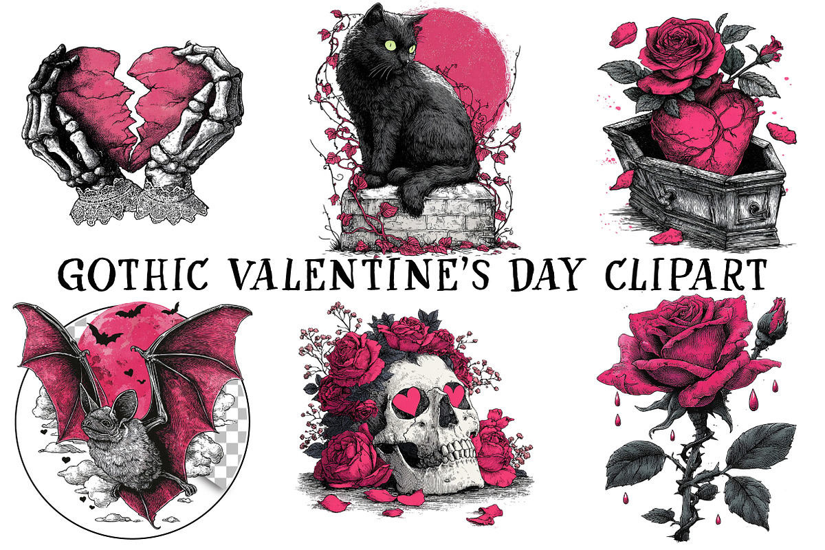 Gothic Valentine's Day Clipart, an Illustration by OK Design (Photo 2 of 6)