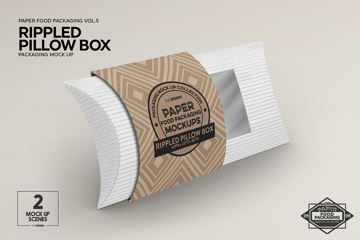 Rippled Pillow Box Packaging Mockup, a Packaging Mockup by INCDesign (Photo 7 of 9)