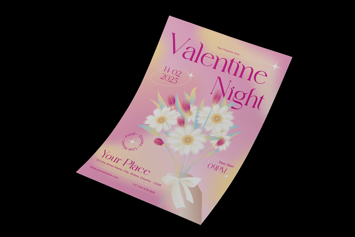 Pink Floral Valentine Night Flyer, a Flyer Template by Neermana (Photo 2 of 4)