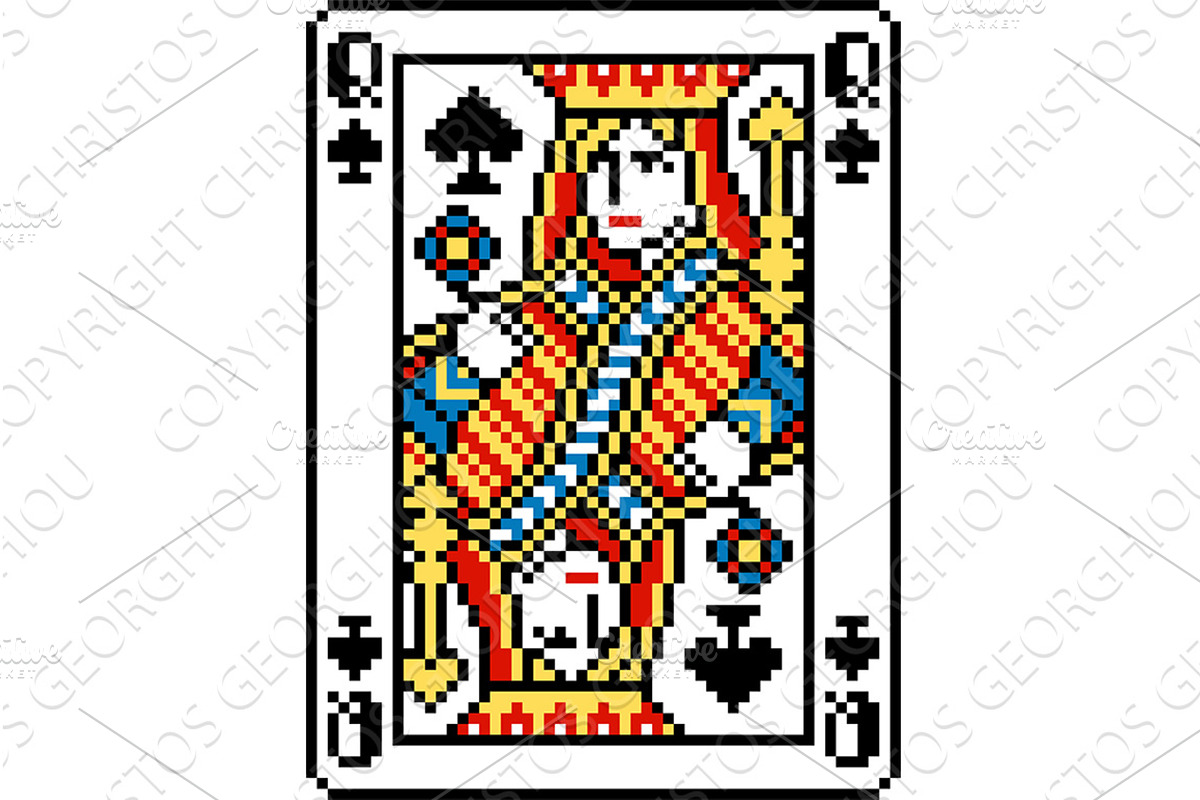 Pixel Art Queen of Spades Playing, an Object Illustration by Christos Georghiou