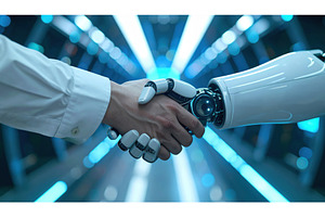 A human and a humanoid robot shake, a Technology Photo by Igor Tichonow