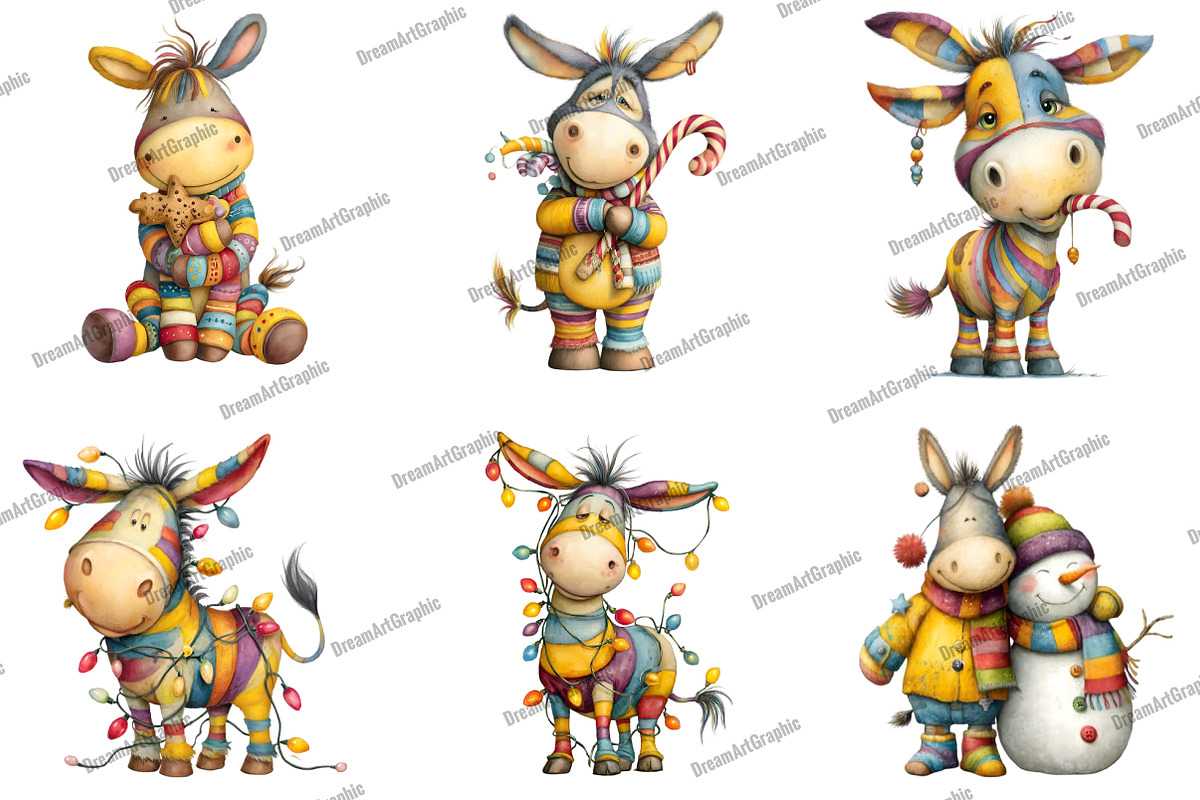 Christmas Funny Donkey Clipart, an Illustration by DreamArtGraphic (Photo 2 of 4)