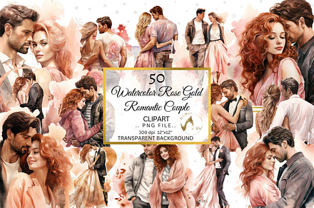 Rose gold Watercolor Romantic Couple, an Illustration by NiiiNArt