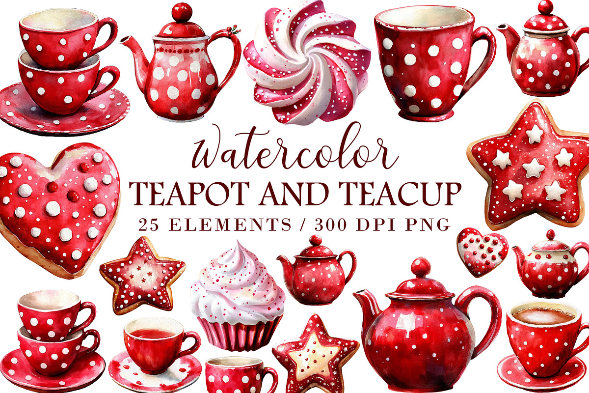 Watercolor Teapot and Teacup Clipart, an Illustration by Libby Wishes (Photo 1 of 7)