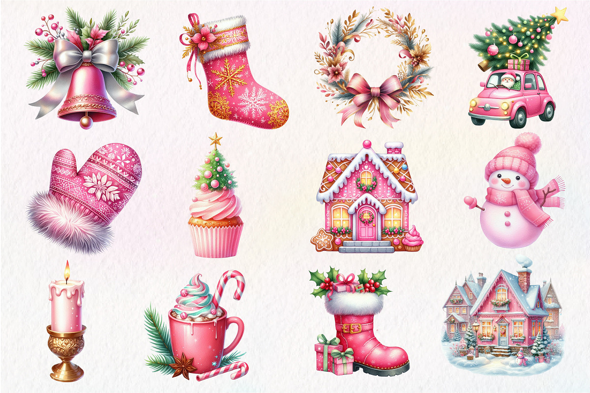 Pink Christmas Sublimation Clipart, an Illustration by Dream Creation (Photo 2 of 5)