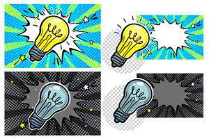Light bulb in pop art style